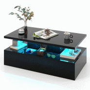 Helloshop26 - Table basse 2 niveaux 110 x 60 x 40 cm avec lumières led multicolores design contemporain en MDF noir brillant 20_0013744 - 30002279030