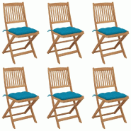 VidaXL Chaises Pliables De Jardin Lot De 6 Avec Coussins Bois D Acacia - bleu 3075013