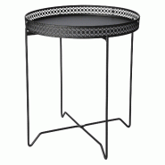 WellHome - Table ronde en métal noir Ø40 cm - multi-matériau WH14334