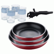 BERGNER - Ensemble de 3 poêles Ø18/20/24 cm en aluminium embouti rouge avec poignée amovible et ensemble de 4 verres 0,5 L NOIA - PK9809