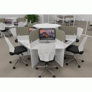 Bureau call center 7 places forme marguerite avec cloisons acoustiques. - blanc, 7 places, beige da054