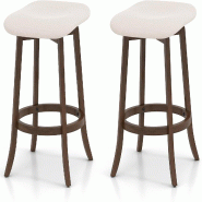 COSTWAY Set de 2 Tabourets de Bar sans Dossier, Tabourets de Comptoir 360° Pivotants, Hauteur d'Assise 74 cm, Tabouret en Bois - blanc VH34126NZ