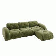 Merax Canapé modulable 3 places avec tabouret, canapé nuage avec accoudoirs ronds, chenille douce, sans cadre près du sol, canapé lounge, vert - v