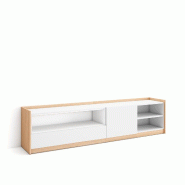 SKRAUT HOME Meuble TV, Banc Télé, 207x50x37 cm, Pour les TV jusqu'à 80", Meubles de salon, Blanc et Chêne Soft - blanc Bois manufacturé 681_1
