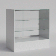 Vitrine comptoir verre trempé et mélaminé blanc avec tiroir 90x50x90 cm