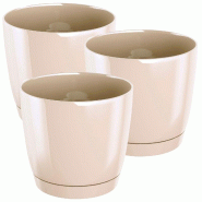 WellHome - Lot de 3 pots 0,6 L Coubi Ø12 cm chacun, coloris crème - beige plastique PK4533