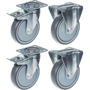 Roulette 125mm 5" frein en caoutchouc gris fixe capacité 520kg, jeu de 4 Roulette 125mm 5" frein en caoutchouc gris fixe capacité 520kg, jeu de 4