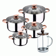 BERGNER - Batterie de Cuisine NONA 8 pcs 16/18/20/24cm en Acier Inoxydable Compatible Induction avec Cafetière à Piston en Borosilicate 15,8×10×18