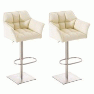 CLP Lot de 2 tabourets de bar Damaso similicuir Crème/Acier inoxydable - beige polyester 314944