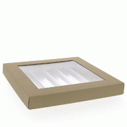 Coffret chocolats 5 rangs beige/argent fenêtre PET 20.5x20,9x2,6 cm - par 12