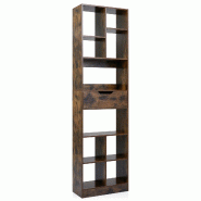 COSTWAY Bibliothèque 10 compartiments, antibasculement, tiroir, bois séparateur, marron 50x24x180 cm - marron Bois manufacturé ON33259OR
