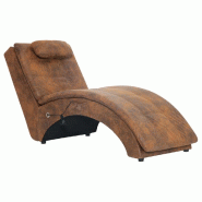 Décoshop26 - Méridienne chaise longue canapé pour intérieur fonction massage avec oreiller en PVC aspect daim brun DEC026138 - 3000255646364_0