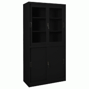 Helloshop26 - Armoire de rangement porte coulissante 90 x 40 x 180 cm avec 3 étagères réglables moderne en acier noir 02_0046824 - noir verre 30002