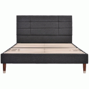 Merax Lit capitonné , lit double avec sommier à lattes, cadre de lit capitonné 140x200cm avec tête de lit, en lin gris foncé (sans matelas) - gri