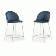 RATTATAN Lot de 2 tabourets de bar en velours avec pieds en métal,h.65cm,pour bar,restaurant et cuisine,design moderne et élégant–Sara XL–Bleu/