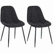 Décoshop26 - Set de 2 chaises coutures décoratives carrées en assise tissu gris foncé et pieds métal noir mat 10_0001670 - gris 3000250608800 Décoshop26 - Set de 2 chaises coutures décoratives carrées en assise tissu gris foncé et pieds métal noir mat 10_0001670 - gris 3000250608800