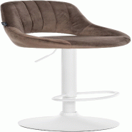 Décoshop26 - Tabouret de bar x1 réglable en hauteur en velours marron dossier ajouré et pied métal blanc 10_0005730 - marron métal 3000265184832