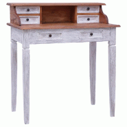Helloshop26 - Bureau table poste de travail meuble d'ordinateur informatique étude d'écriture et tiroirs 90 x 50 x 101 cm bois 02_0023768 - Bois mas