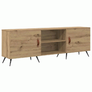 Helloshop26 - Meuble TV rectangulaire moderne rangement fonctionnel 150 x 30 x 50 cm en bois d'ingénierie chêne artisanal 02_0052507 - Bois massif 3