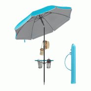 Helloshop26 - Parasol upf 50+ inclinaison de 30° des 2 côtés hauteur réglable petite tablette crochets adapté pour plage jardin sans 12_0006893 -