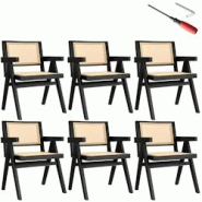 TecTake GmbH tectake Lot 6 chaises de salle à manger cannage viennois et accoudoirs noir - 405904 - beige Bois massif 405904 TecTake GmbH tectake Lot 6 chaises de salle à manger cannage viennois et accoudoirs noir - 405904 - beige Bois massif 405904