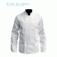 Veste de cuisine blanche en coton sergé - PBV - Fermeture double boutonnage et poches_0
