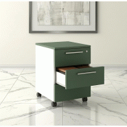 Caisson mobile 3 tiroirs blanc bicolore - Ofitres - Blanc pastel, Vert mat - L3686 Caisson mobile 3 tiroirs blanc bicolore - Ofitres - Blanc pastel, Vert mat - L3686