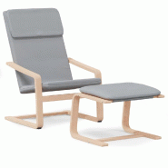 Décoshop26 - Fauteuil lounge chaise de canapé design modene avec repose-pied en tissu gris clair DEC026509 - gris 3000255862160