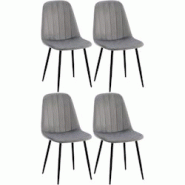 Décoshop26 - Set de 4 chaises de salle à manger coutures décoratives verticales assise en velours gris pieds en métal noir 10_0001755 - gris 30002 Décoshop26 - Set de 4 chaises de salle à manger coutures décoratives verticales assise en velours gris pieds en métal noir 10_0001755 - gris 30002