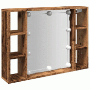 Helloshop26 - Armoire à miroir murale avec lumières LED 76 x 15 x 55 cm design tendance salle de bain en bois vieux bois 02_0050998 - Bois massif 30