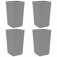 Helloshop26 - Jardinière bac lit surélevé plantes fleurs jardin terrasses lot de 4 clair 32,5 x 32,5 x 57 cm polypropylène gris 02_0039115 - 30002