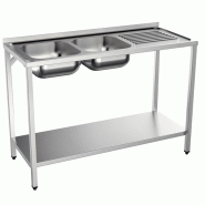 Plonge inox 2 bacs sur support avec étagère - P 500 mm - à gauche_0