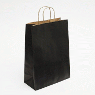 Sac kraft noir poignées torsadées 27x37x12cm - par 50 - papier kraft naturel 90gr/m²