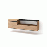SKRAUT HOME Meuble TV, Banc Télé, 150x45x35cm, Pour les TV jusqu'à 65", Suspendu, Mural, Chêne et noir - beige Bois manufacturé 53_11