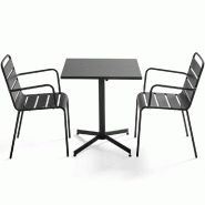 Table et chaises restaurant, table 70x70 cm+ 2 fauteuils Palavas - anthracite