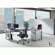 Bureau d'angle Quadra - Mobel Linea. - Blanc 9010, 160, Acacia clair, Droite