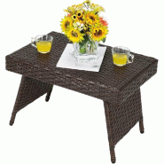COSTWAY Table d’appoint rotin pliable avec plateau PVC, table de jardin polyrattan, table bistrot, table basse, table balcon, 60x40x40cm, marron - m