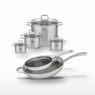 Lot Poêles 28cm & 32cm et Faitouts 14cm, 16cm, 20cm, 26cm Elo Relief Evolution - gris inox 3176239956238