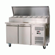 Romux® Table a Pizza Réfrigérée 2 Portes 151x70 cm pour Bacs GN Plan de Travail en Acier | Préparation Pizzas et Salades - inox 8435811806503
