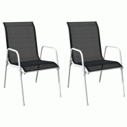 VidaXL Chaises Empilables De Jardin Lot De 2 Acier Et Textilène Noir - noir 313070