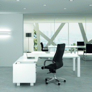Bureau X7 avec plateaux en verre blanc - Officity. - 190, Blanc, Droite