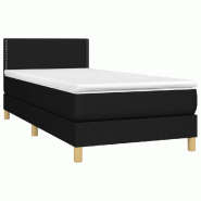 Décoshop26 - Cadre de lit LED avec sommier tête de lit matelas 90x190 cm tissu noir TDL0209072 - noir 3001670182727