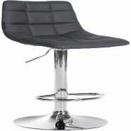 Décoshop26 - Tabouret de bar x1 moderne en PVC gris motif matelassé piètement trompette métal chromé 10_0005648 - gris métal 3000265136312