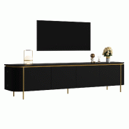 Merax Meuble TV 180 x 38 x 46 cm, meuble bas avec 6 portes, aspect nervuré, sorties de câbles et pieds en fer, noir - noir Bois manufacturé N621P49