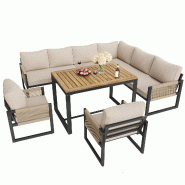 Merax salon de jardin, canapé 2 places avec coussins et tressage corde, extérieur, beige - beige métal HW25007AAB