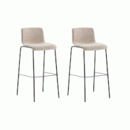 Décoshop26 - Lot de 2 tabourets de bar avec repose-pieds dossier incurvé en tissu crème et 4 pieds en métal noir 10_0004199 - noir 3000251978834 Décoshop26 - Lot de 2 tabourets de bar avec repose-pieds dossier incurvé en tissu crème et 4 pieds en métal noir 10_0004199 - noir 3000251978834