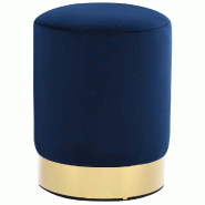 Décoshop26 - Tabouret assise pouf en velours bleu et doré 28 x 36 cm DEC026329 - 3000255758111