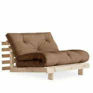 FAUTEUIL CONVERTIBLE FUTON ROOTS PIN NATUREL COLORIS MOCCA COUCHAGE 90 X 200 CM.