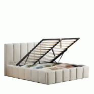 Lit coffre beige  2 places  140x190 cm MADELEINE BELLECOUR - beige Bois massif 3LT26.MA.1419