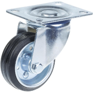 Roulette pivotante de 80 mm en caoutchouc noir sur roue centrale en acier embouti Roulette pivotante de 80 mm en caoutchouc noir sur roue centrale en acier embouti